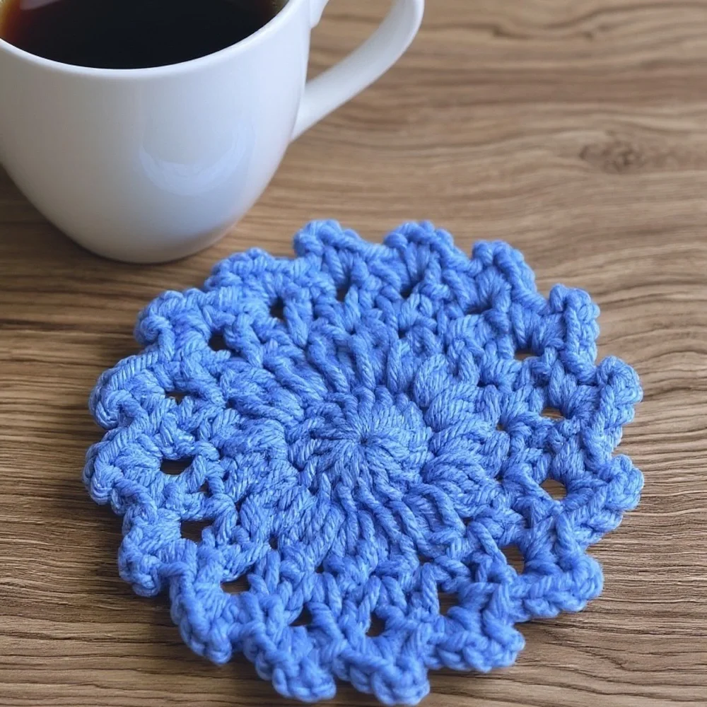 Handmade Blue Crochet Coaster Set